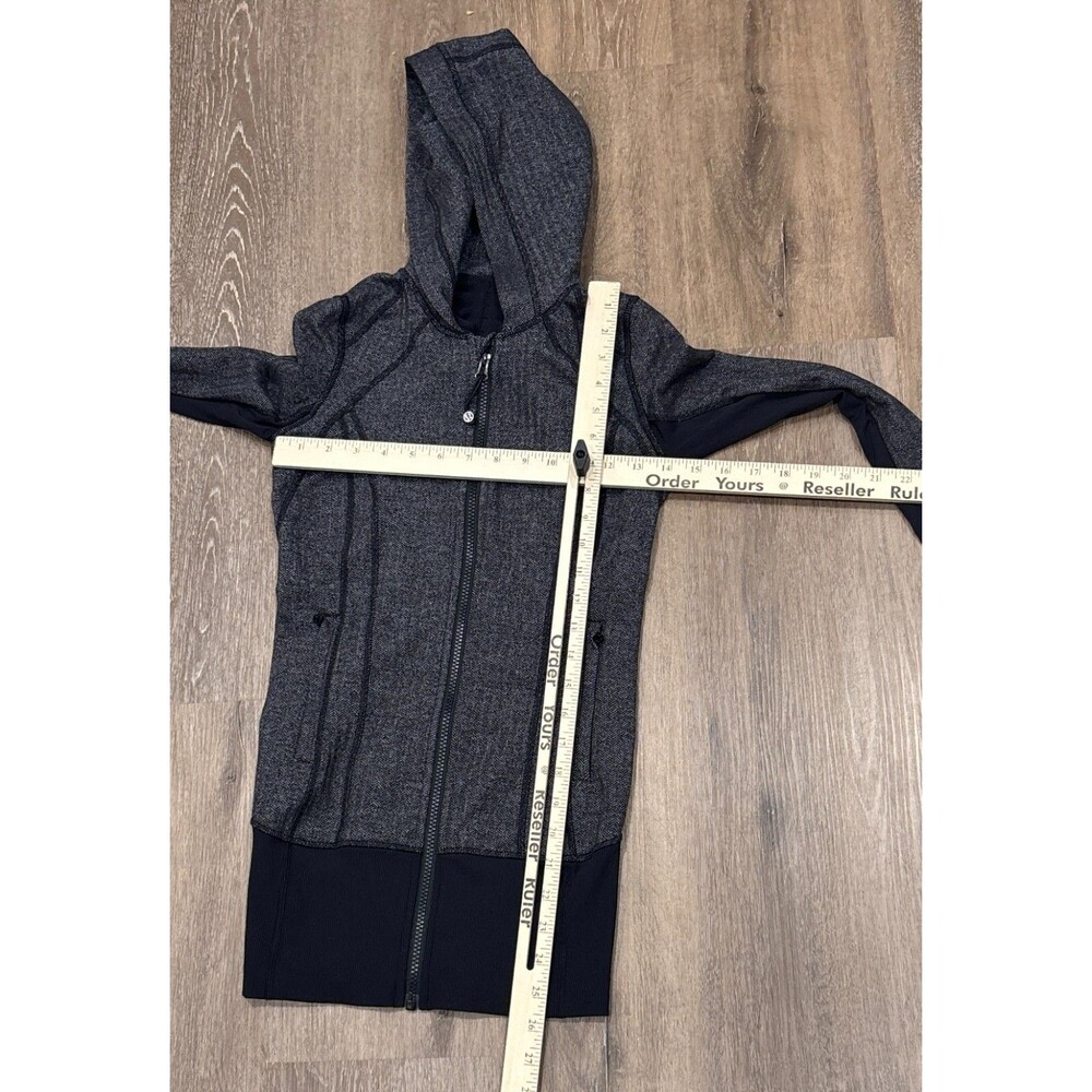 Lululemon Hoodie Herringbone Black Womens Size 2 Full Zip Thumbholes Jacket - Picture 4 of 11